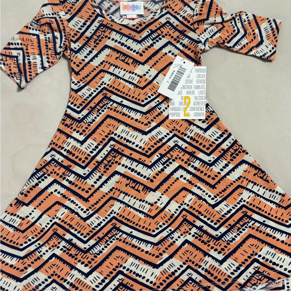 LuLaRoe Kids Orange Chevron & Navy Swing Dress